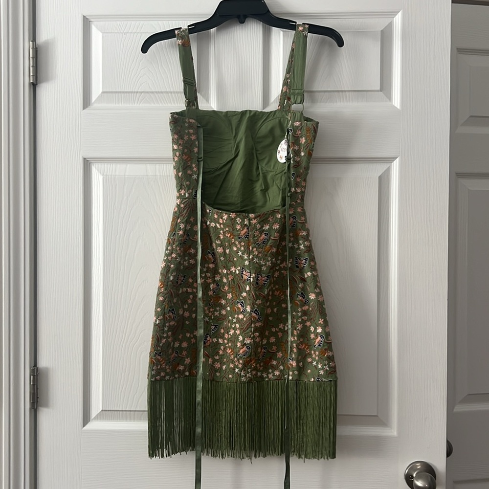 NWT EDDY Lauren embroidered lace up dress w/fringe spruce blush butterfly floral - Picture 7 of 8